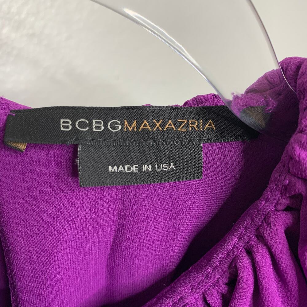 BCBGMAXAZRIA Ruffled A-Line Mini Dress Drawstring Waist Chiffon Purple Size XS - Picture 6 of 7